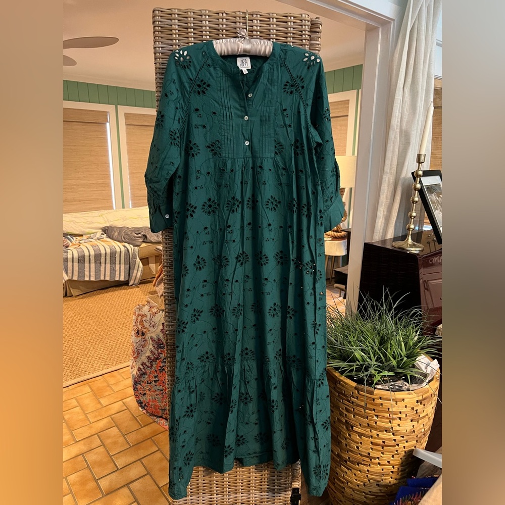 DRA Los Angeles Anthropology Dress Medium 6/8/10 Evergreen Cotton W/Slip